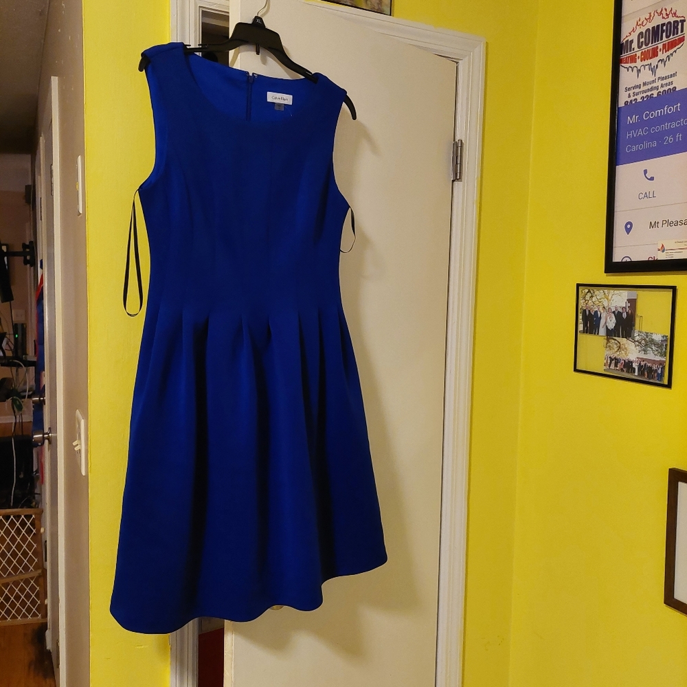 Calvin Klein Royal Blue Sleeveless Fit-and-Flare Dress